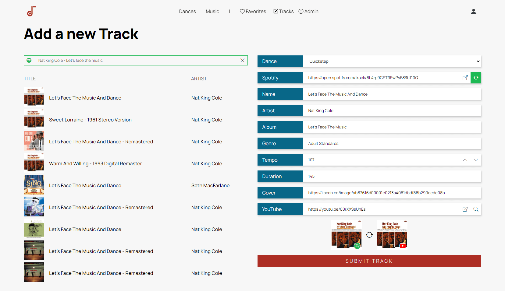 A preview image of the track creation page.